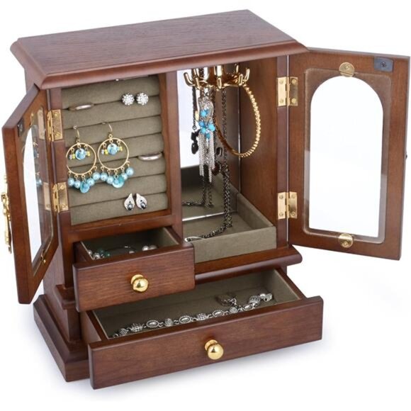 Kendal Wooden Jewelry Box for Women Solid Jewelry Holder Organizer